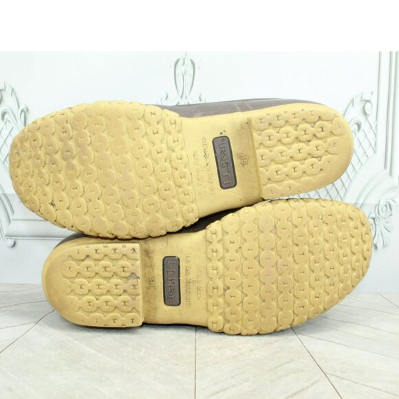 LL Bean Brown Leather Lace Up Round Toe Unlined Ankle Duck Boots Size 9 M - Picture 8 of 9